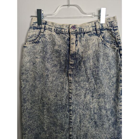Vintage 80's Acid Wash Jean Midi Skirt American Legend Painter Style - Picture 3 of 11